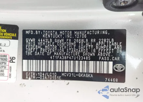 2007 Toyota Camry Solara Sle from USA, damaged, VIN 4T1FA38P47U123485